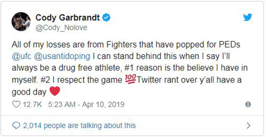 Cody Garbrandt phang TJ Dillashaw thẳng tay trên Twitter sau vụ chất cấm Cody Garbrandt phang TJ Dillashaw thẳng tay trên Twitter sau vụ chất cấm